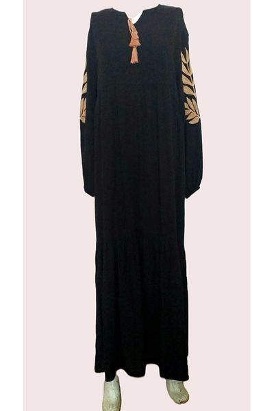 Zen Μαύρο Μουσουλμανικό Φόρεμα Plus Size - Ελαστικό μανίκι