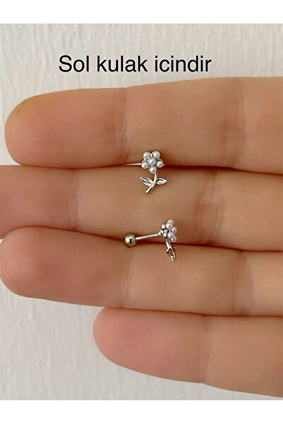 Arescollection 1 ADET İNCİLİ PAPATYA TRAGUS HELİX LOBE UYUMLU PİERCİNG KÜPE (...