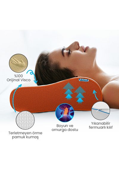 FOM Μαξιλάρι Ορθοπεδικό Flex Full Sleep - Visco Comfort, 60x40x14/11 cm, Πορτοκαλί