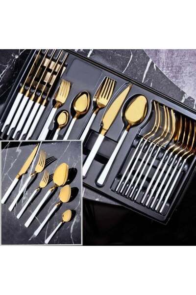KSV 594 36 Prç Gold Beyaz Kaşık Seti Ozd-0005