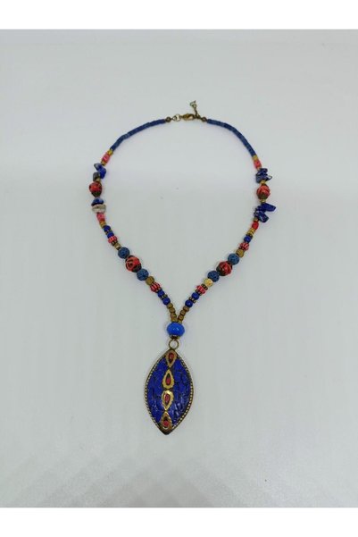 mama india alaçatı Afghan Tip Ethnic Design Authentic Bohemian Short Natural stone Necklace No:32