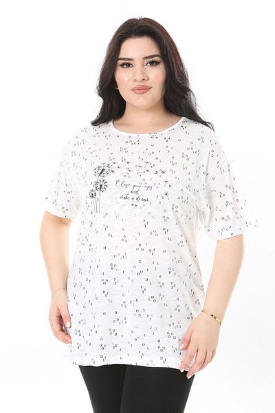 Şans Plus Size Women's Blouse - Bone Collar, Short Sleeve, Crew Neck 65N38007