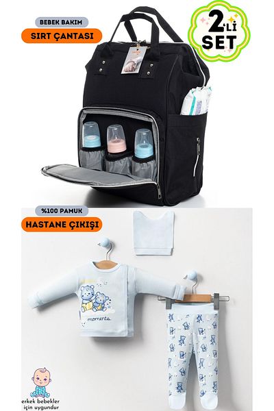 sahra bebek 2-Piece Birth Set - Stain-Proof, Waterproof Thermal Baby Care Bag and 100% Cotton Hospital Exit