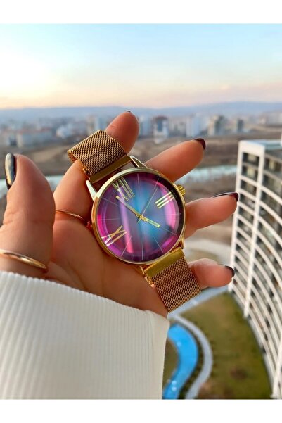 ÇENÇEN Gold Altin Rengi Miknatis Kordon Kadin Kol Saati