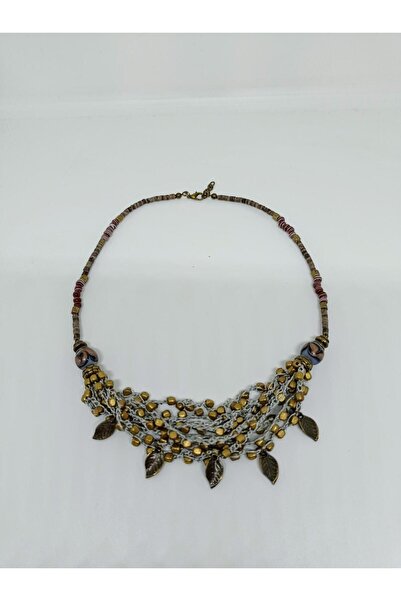 mama india alaçatı قلادة قصيرة بوهيمية أصلية بتصميم عرقي كروشيه على شكل ورقة ...