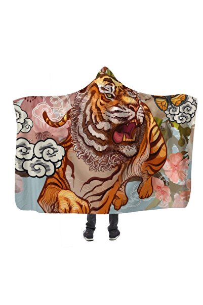 PASAJ HOME Kaplan Ve Çiçekler Kapşonlu Battaniye