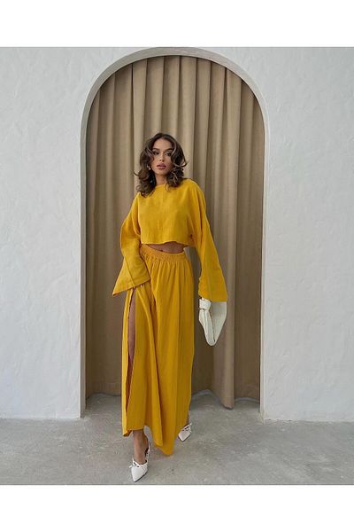 REFİŞ BUTİK VE AKSESUAR Bohemian Crop Skirt and Top 100% Cotton Set