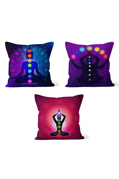 PASAJ HOME Ks-168 Double Sided Printed Yoga Patterned 3-Piece Throw Pillow Cover