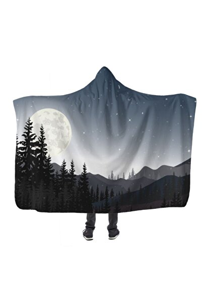 PASAJ HOME Dolunay Ve Orman Manzarası Kapşonlu Battaniye