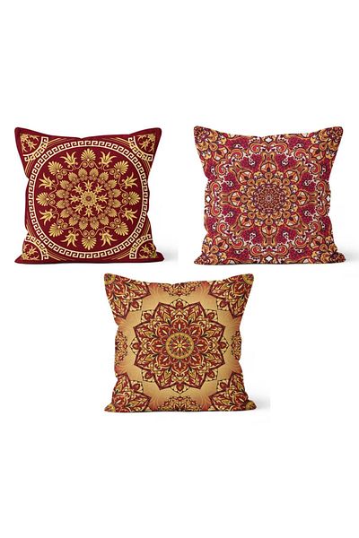 PASAJ HOME Ks-143 Double Sided Printed Meditation Patterned 3-Piece Throw Pillow Cover