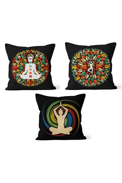 PASAJ HOME Ks-164 Double Sided Printed Yoga Patterned 3-Piece Throw Pillow Cover
