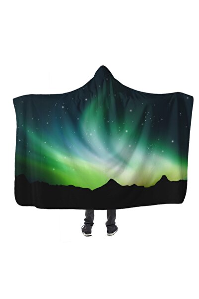 PASAJ HOME Yeşil Kuzey Işıkları Kapşonlu Battaniye