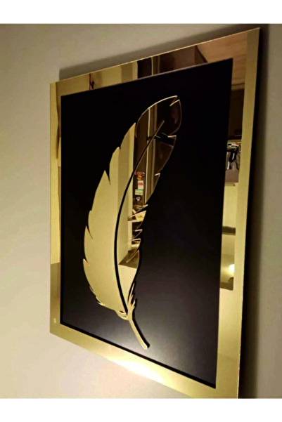 şamaksesuar Gold Pleksi Aynalı Dekoratif Duvar Tablo Süsü Dekor Tüy ( 50 X 40...