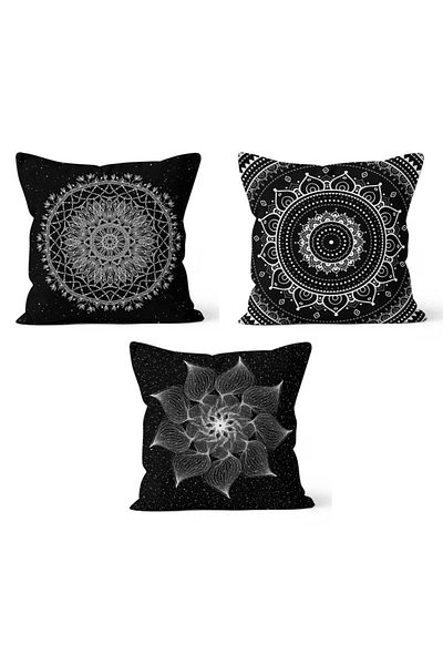 PASAJ HOME Ks-138 Double Sided Printed Mandala Patterned 3-Piece Throw Pillow Cover