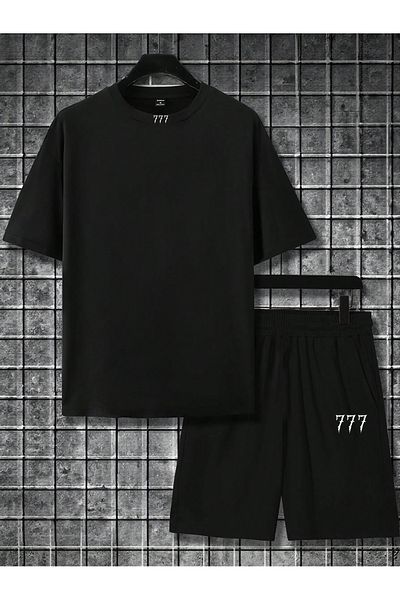 Mythologie Strenght 777 Black Oversize T-Shirt and Shorts Set - Crew Neck
