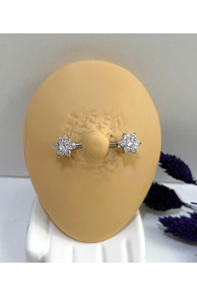 Arescollection cerrahi çelik zirkon taşlı nipple meme ucu piercingi( 1 ADET )