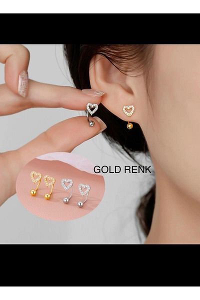 Arescollection 1 Piece Zircon Stone Heart Helix Tragus Rook Piercing Earrings