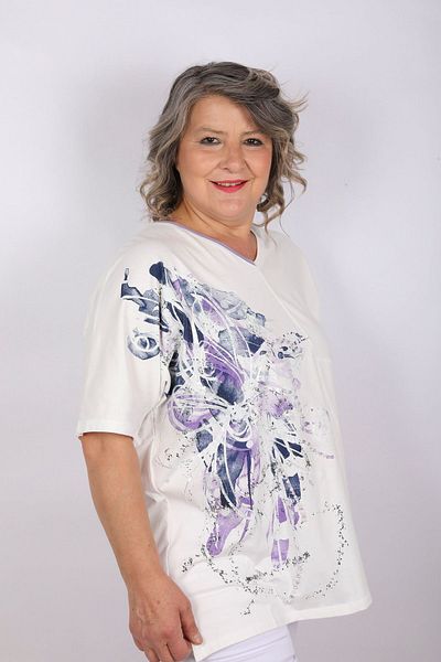 Hitit Butik Printed White Lilac Blouse