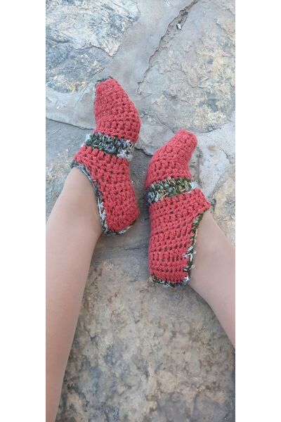 Hippybutik Organik Koton Kiremit Tığ Dokuma El Yapımı Makosen Ev Patiği Çarık...