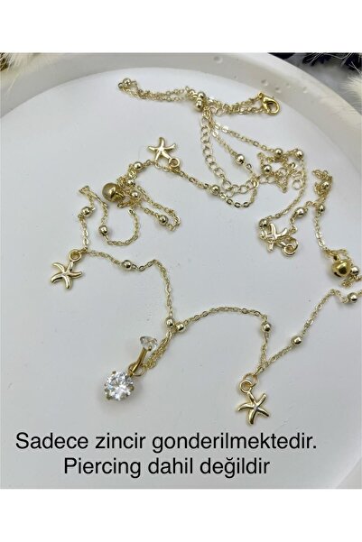 Arescollection GOLD RENK DORİKA TOPLU DENİZ YILDIZLI KARARMAZ PİERCİNG UYUMLU...