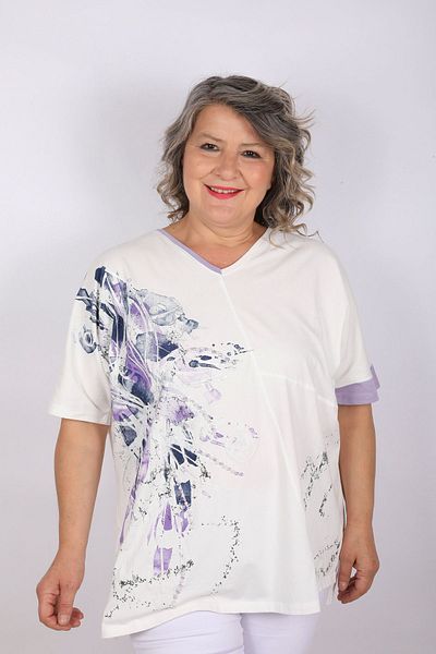 Hitit Butik Printed White Lilac Blouse