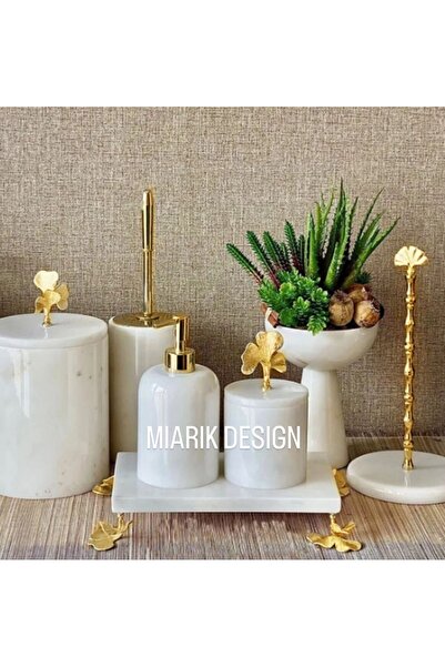 MIARIK DESIGN & DEKORASYON DEKORATİF BEYAZ MERMER GINKO AKSESUAR DETAYLI 6 Li...