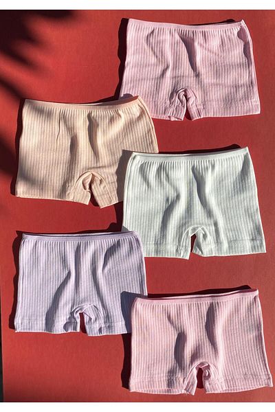 Ahmio 6-Piece Rib Camisole Fabric Girl's Cotton Shorts-Panty Set