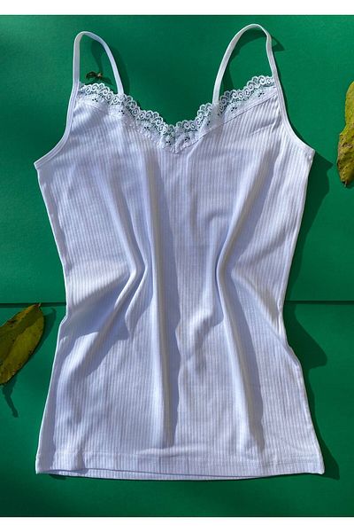 VicTroy Lacy 7-Piece Rope Strap Cotton Corded Women's Undershirt ( Blue, Black, White, Tan, Pink, Green, Ecru )
