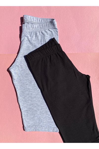 VicTroy Bumbac, 2 bucăți de culoare neagră și gri Lycra Basic Short Pantaloni scurti pentru femei