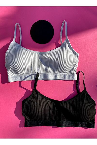 VicTroy 2-Piece Black and Gray Corded Thin Rope Strap Cotton Half Tank with Pads (M=70-75, L=80-85, XL=90-95 )