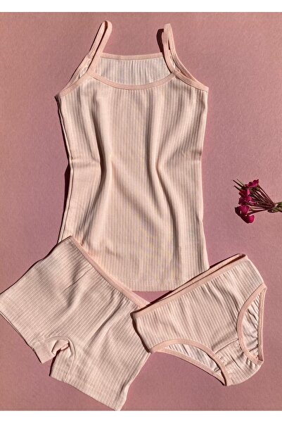 Ahmio Рожево-лососевий бавовняний комплект для дівчаток: майка, шорти та трусики - кашкорсе, 2 предмети (6 предметів)