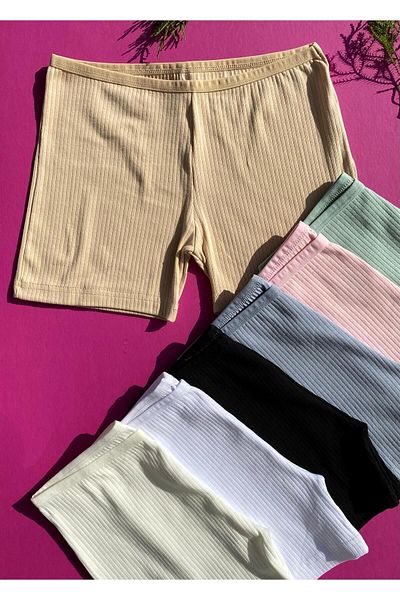 VicTroy Cotton 7-Piece White, Tan, Pink, Blue, Green, Ecru and Black Color Women's Ribbed Shorts – Panties 50V19