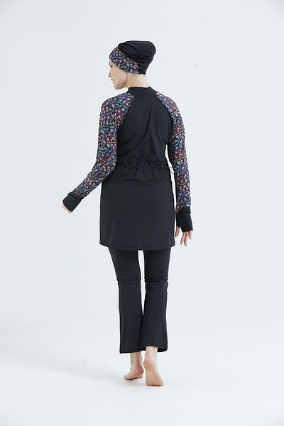 C&City Voll bedeckter 3-teiliger Hijab-Badeanzug C12012 Schwarz