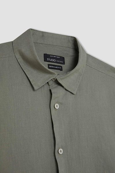DeFacto Πουκάμισο λινό Polo Neck Regular Fit - Μακρυμάνικο C1825ax24sm