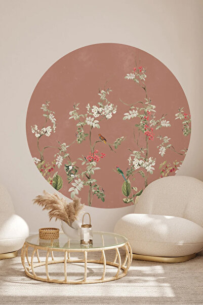 Kt Grup Bahar Çiçekleri ve Kuşlar Boho Yuvarlak Modern Duvar Sticker