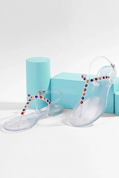 shopcolic 614  JEL TABAN SUYOLU RENKLİ TAŞLI KADIN SANDALET