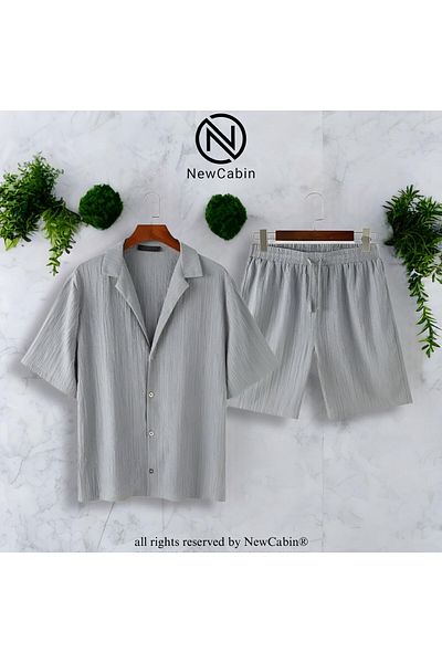NewCabin Καλοκαιρινό Lycra Wrap Crinkle Ύφασμα - Κοντομάνικα πουκάμισα και σορτς 2 τεμαχίων