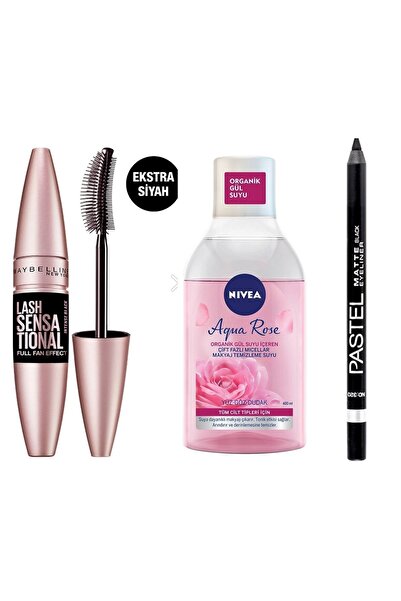 NIVEA Maybelline New York Lash Sensational Maskara Ekstra Siyah+ Temizle 400ml + Pastel Göz Kalemi