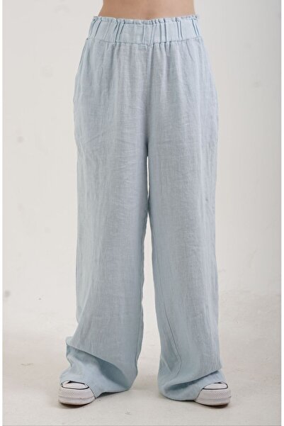 Zelish My Sister Lenjerie naturala - Talie elastica, pantaloni albastri cu picioare late