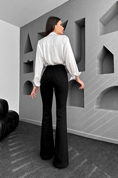 dressmix Trend Jean Yüksek Bel Ispanyol Paça Siyah Jeans Kot Pantolon-Siyah