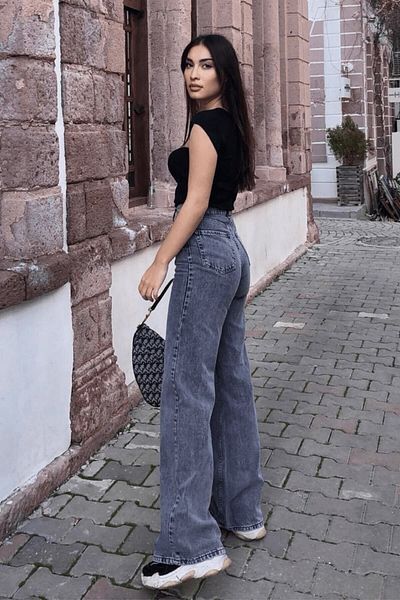dressmix Morena Γυναικείο τζιν καπνιστό λύκρα σούπερ ψηλόμεσο φαρδύ πόδι