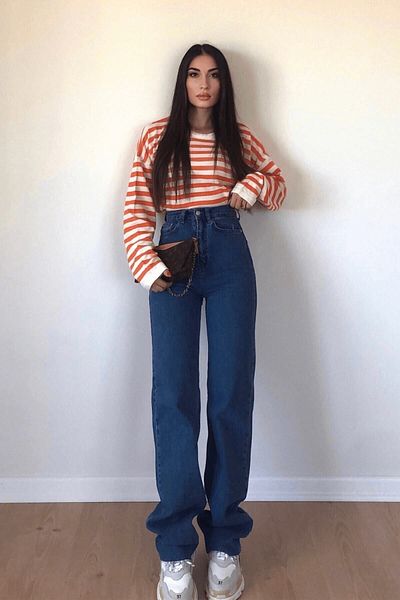 dressmix Blugi bleumarin cu talie confortabilă cu picioare largi - Blugi largi cu talie super înaltă din lycra