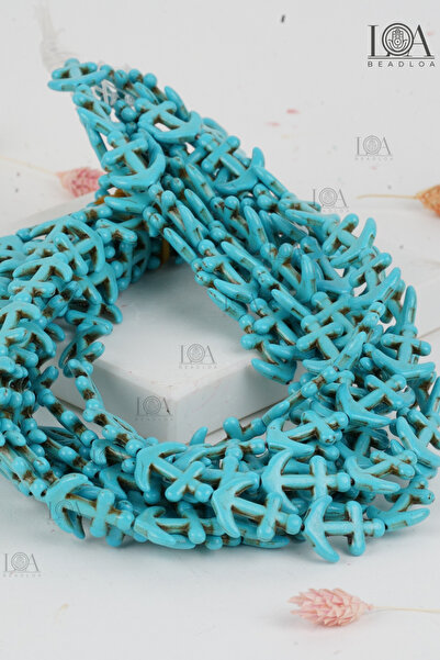 LANDOFACCESSORY Turquoise Blue Sailor Anchor - 10 Pieces of Crimped Natural S...