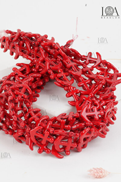 LANDOFACCESSORY 10 Pieces Red Sailor Anchor Coral - Crimped Natural Stone Bea...