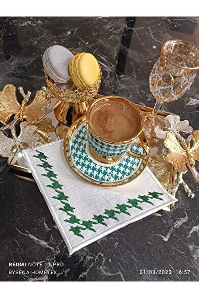 LASETU منديل تقديم الكوكتيل والقهوة منقوش بأقدام الغراب قطعة واحدة باللون الأخضر