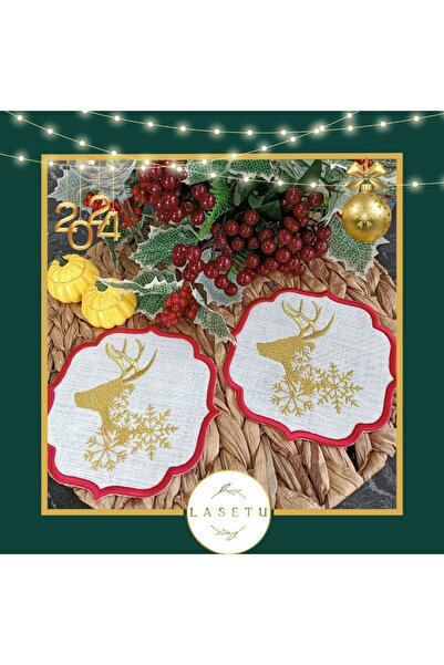 LASETU Deer Cocktail and Coffee Side Presentation Napkin Christmas Themed Gol...