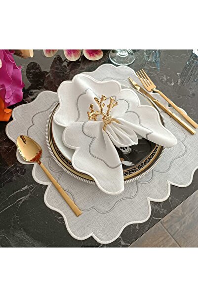 LASETU 12 броя екрю и мраморно сребро - сребърни детайли, американски сервиз, водоустойчив плат