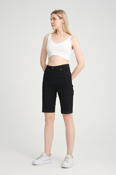 Era Lisa Duble Paça Yüksek Bel Full Likralı Kot Şort