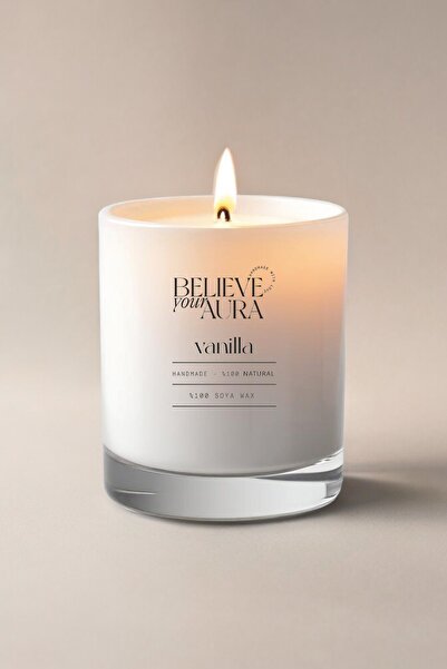 Believe Your Aura Vanilya Kokulu Mum - %100 Doğal Soya Mumu Aromaterapi Barda...