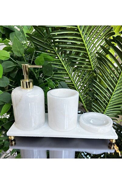 ege gross 4 Lü Banyo Seti %100 Doğal Mermer Olan Ürünümüz Beyaz Gold